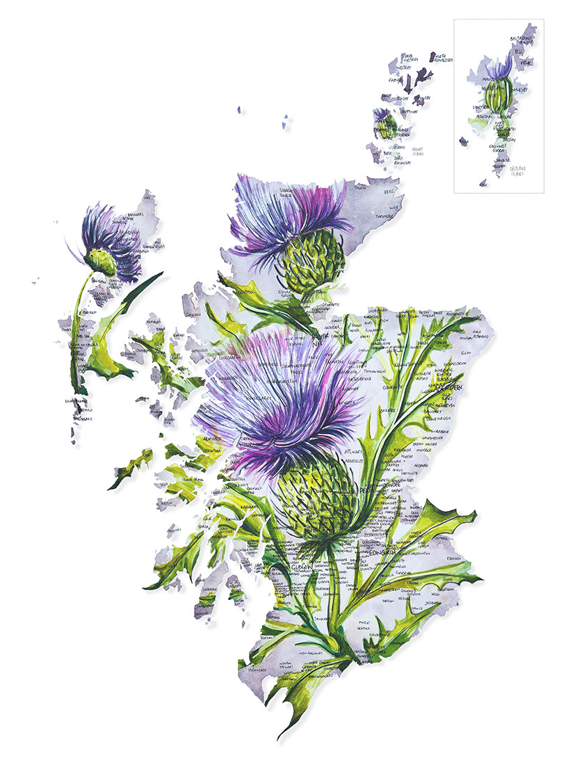 Scottish Thistle Map Giclee Fine Art Print