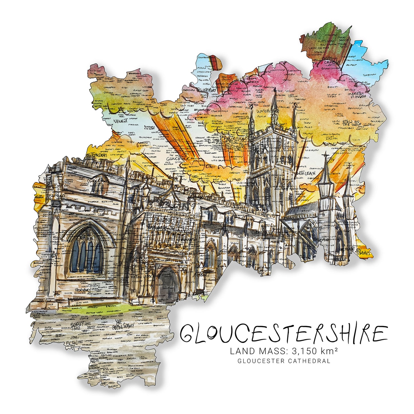 Gloucestershire Cathedral Map Print