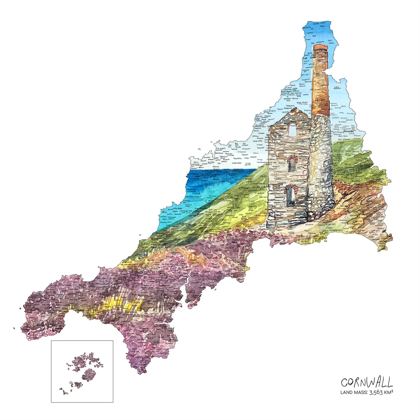 Cornwall Tin Mine Map Print