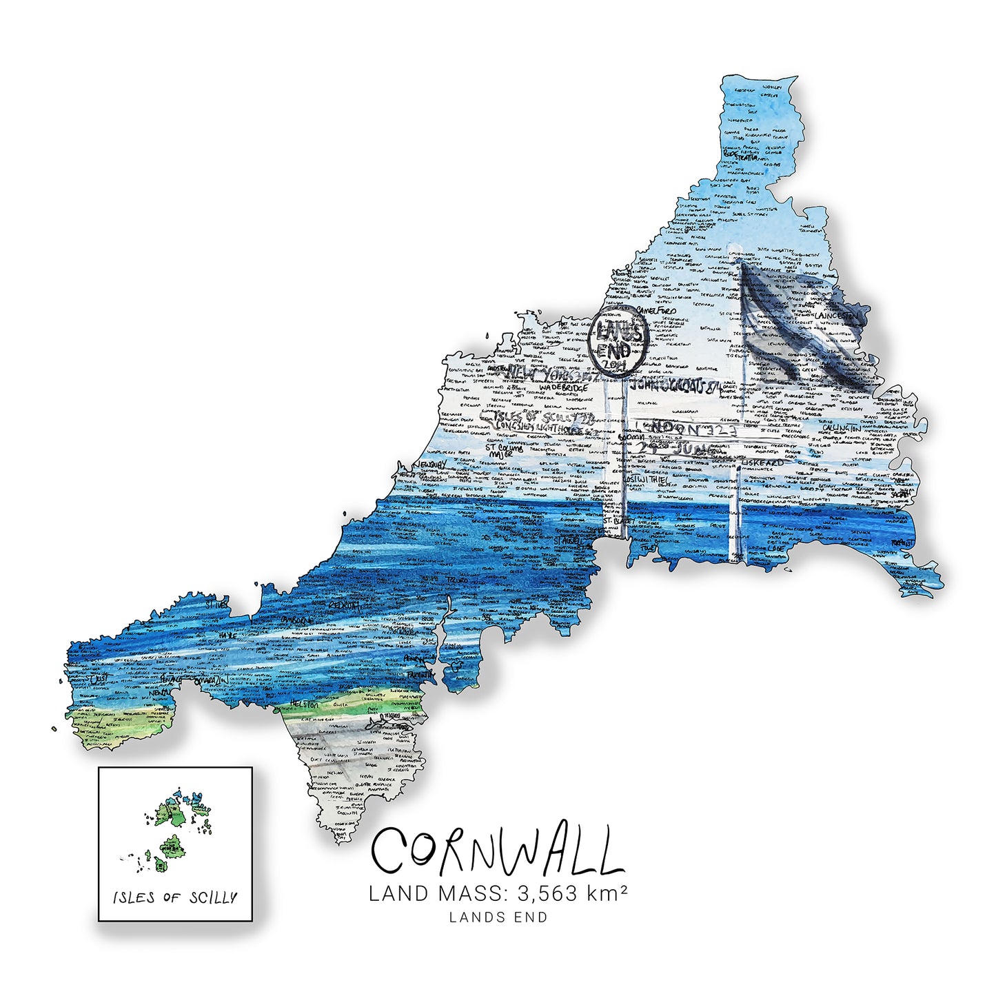 Cornwall Lands End Map Print