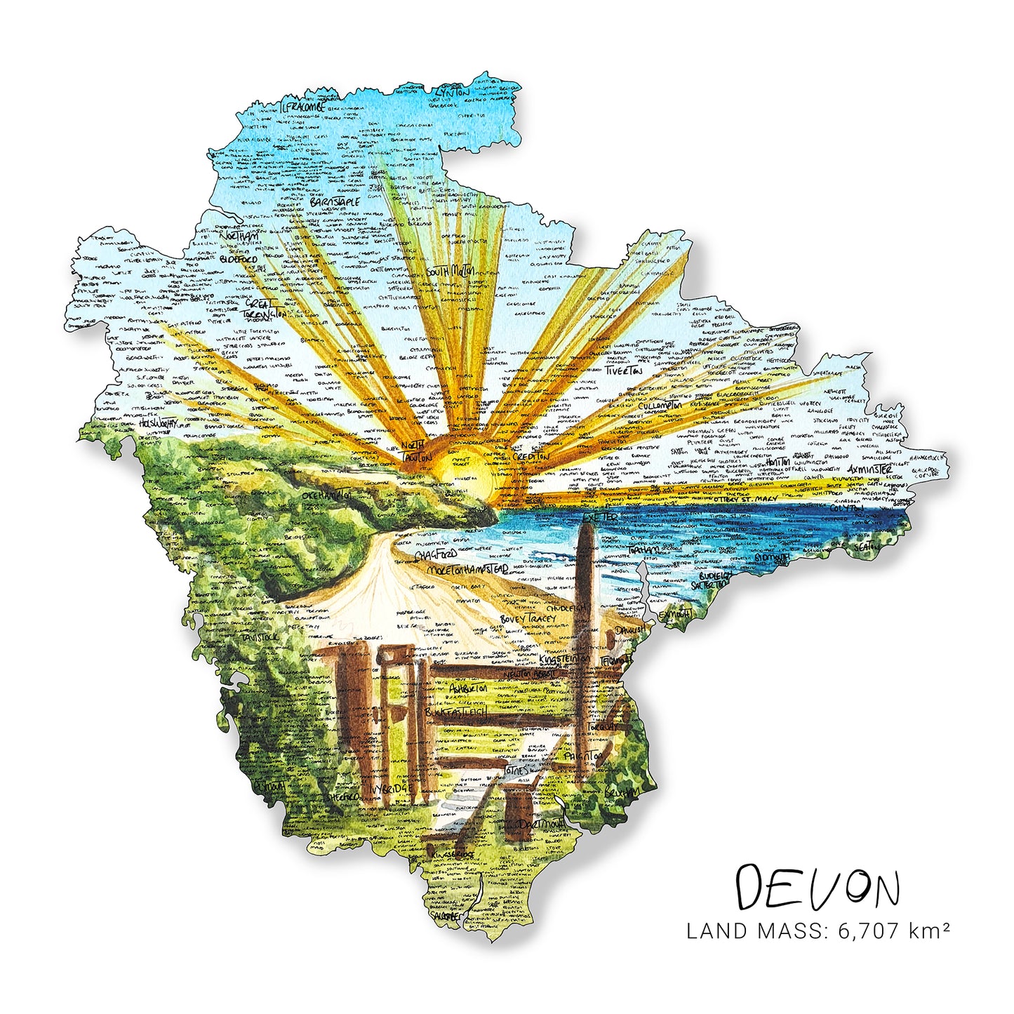 Devon Coast Map Print