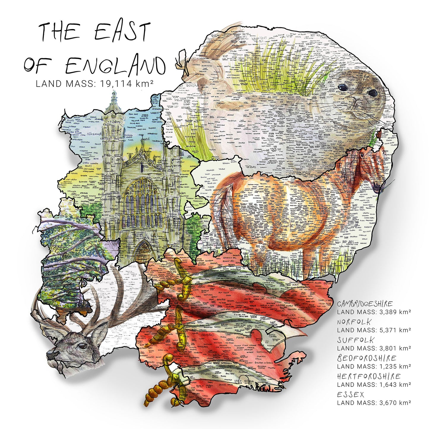 East of England Region Map Print
