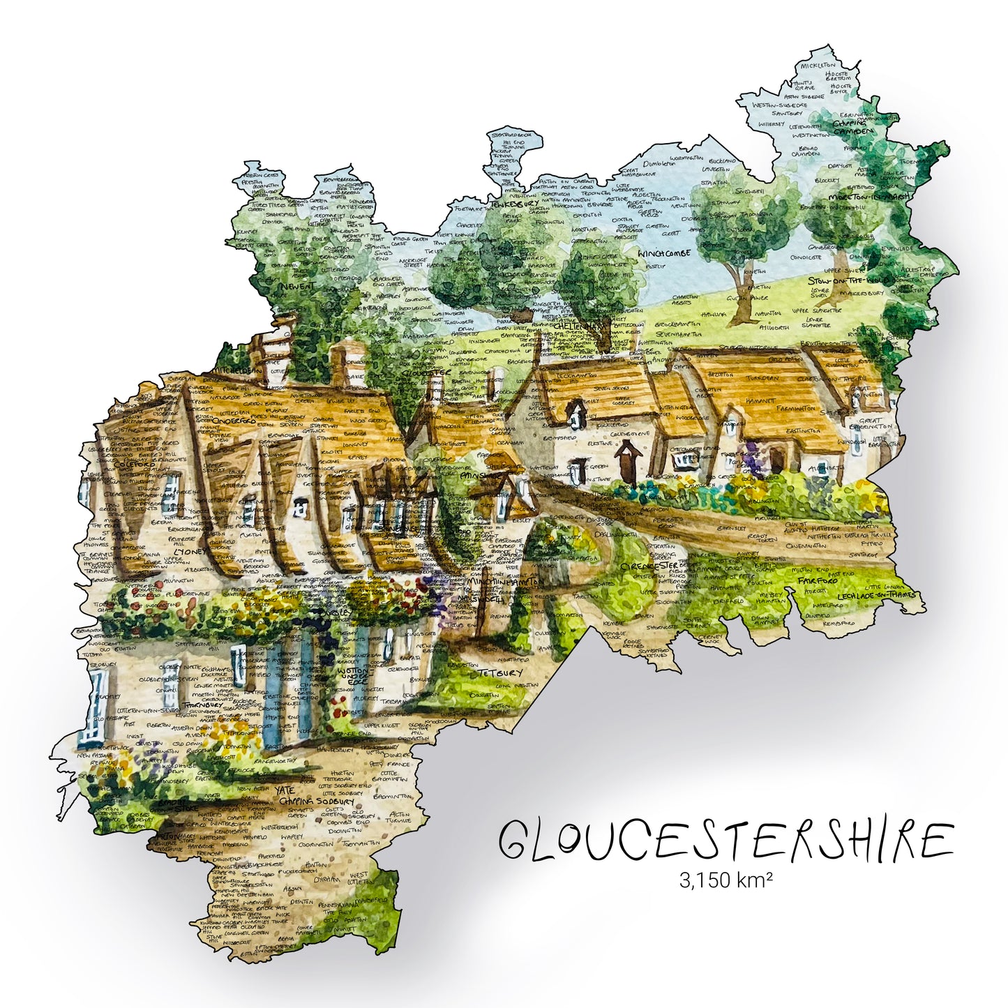 Gloucestershire Bibury Map Print