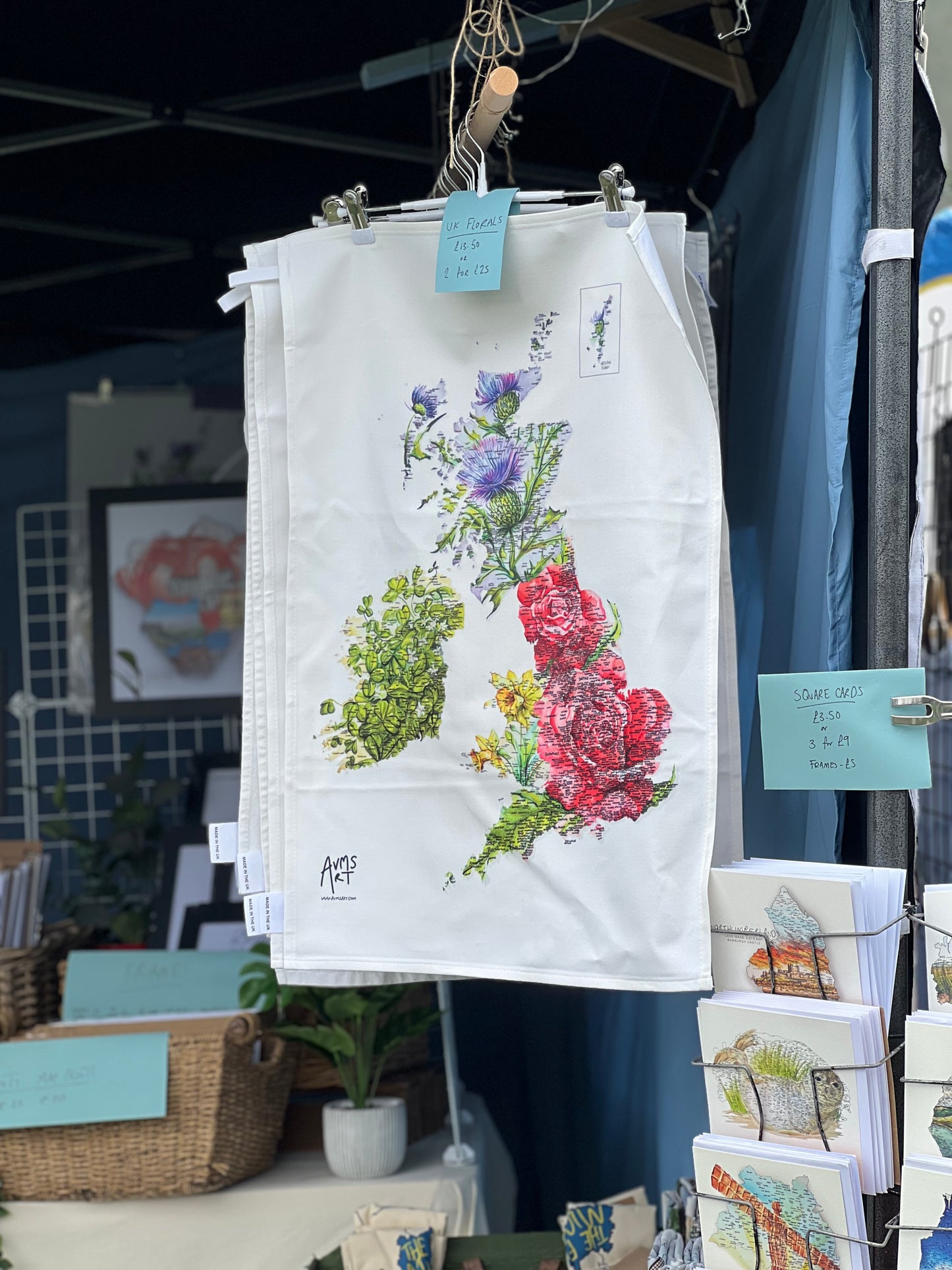 UK Floral Map Tea Towel