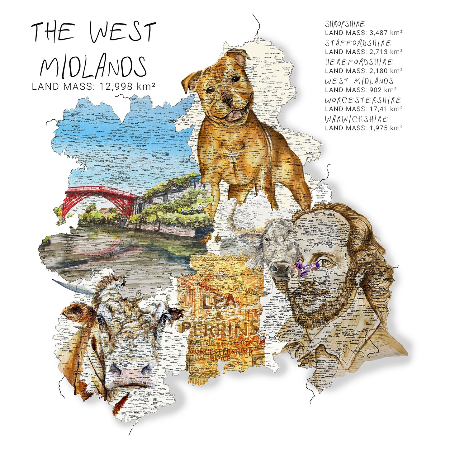 West Midlands Region Map Print