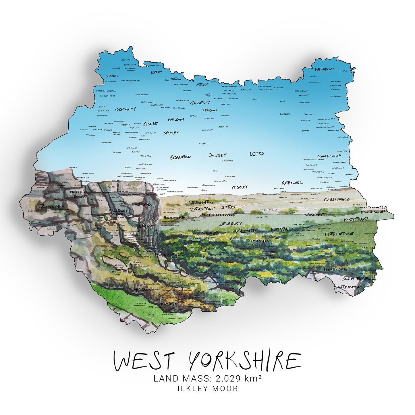 West Yorkshire Ilkley Moor Map Print