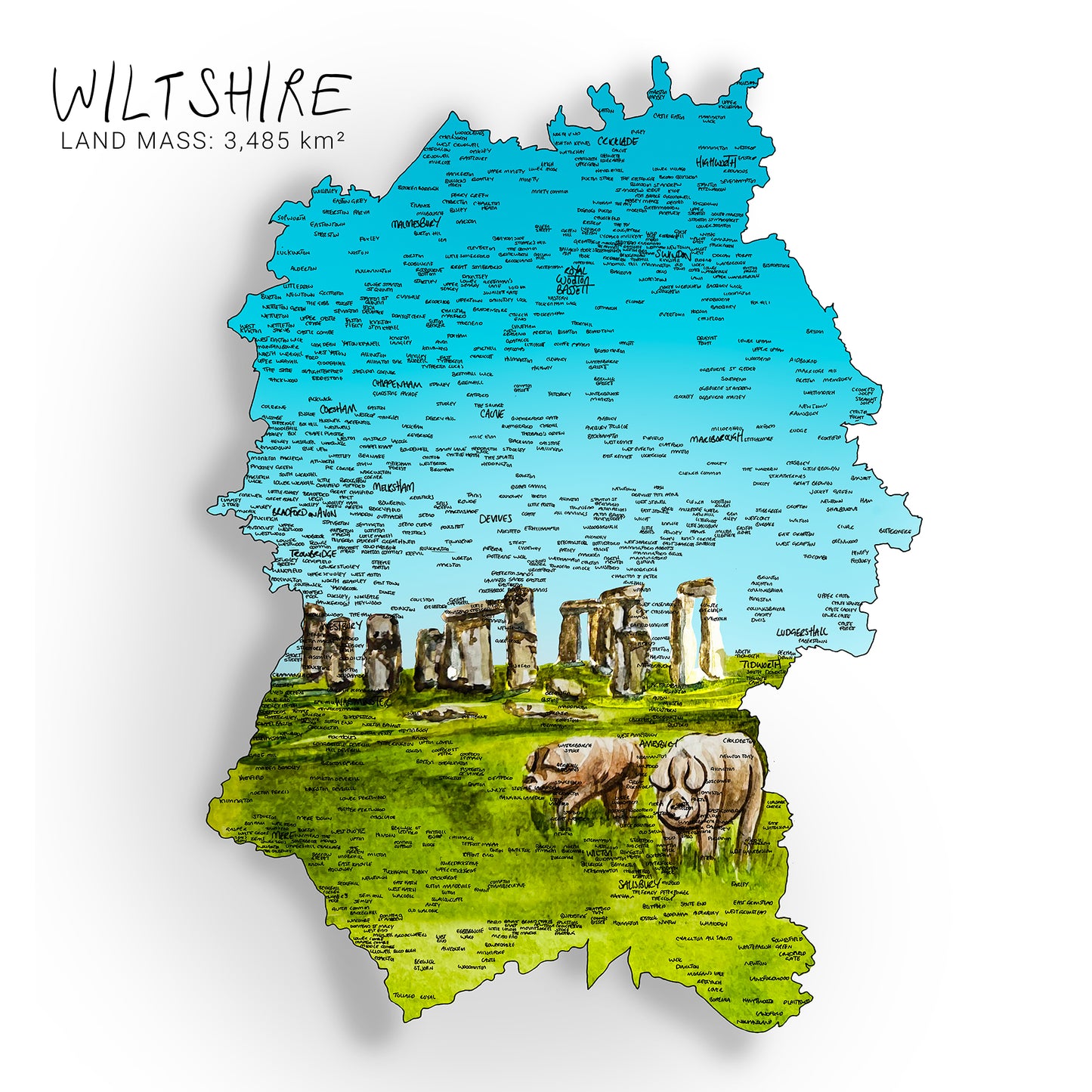 Wiltshire Stone Henge Map Print