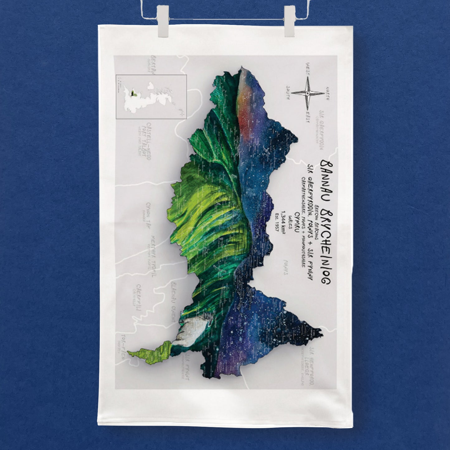 Bannau Brycheiniog Map Tea Towel