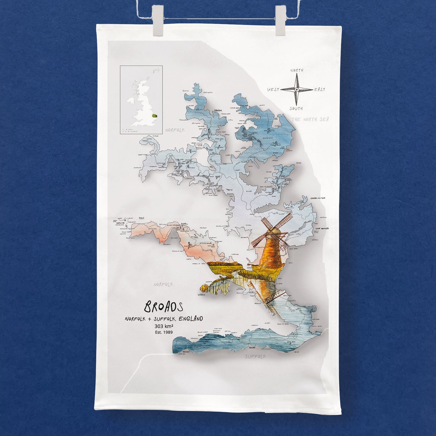 Broads Map Tea Towel