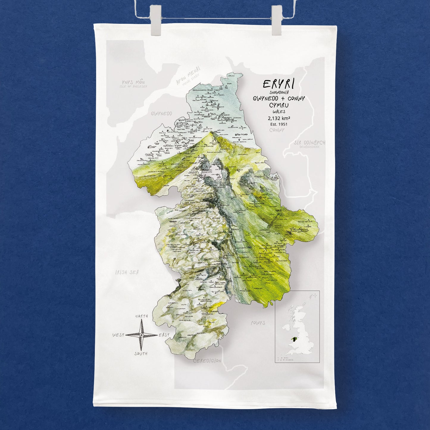 Eryri Map Tea Towel