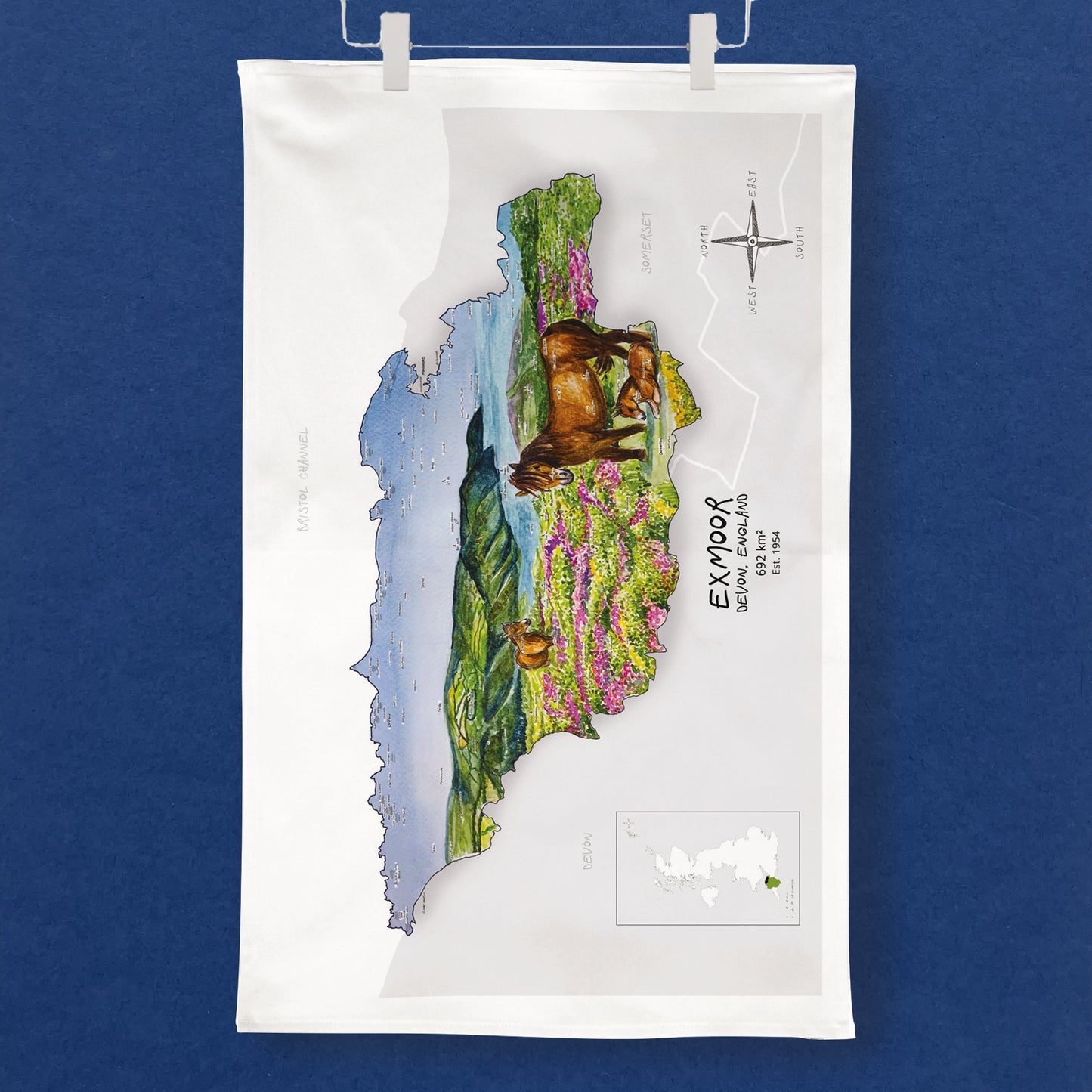 Exmoor Map Tea Towel