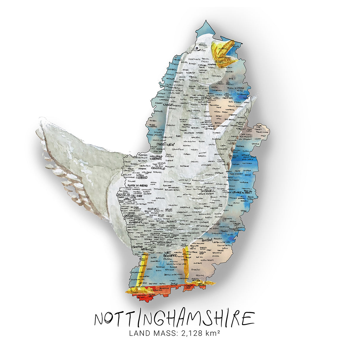Nottinghamshire Goosey Goose Map Print
