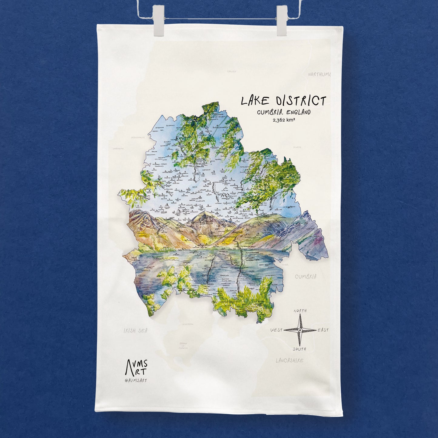 Lake District Map Tea Towel
