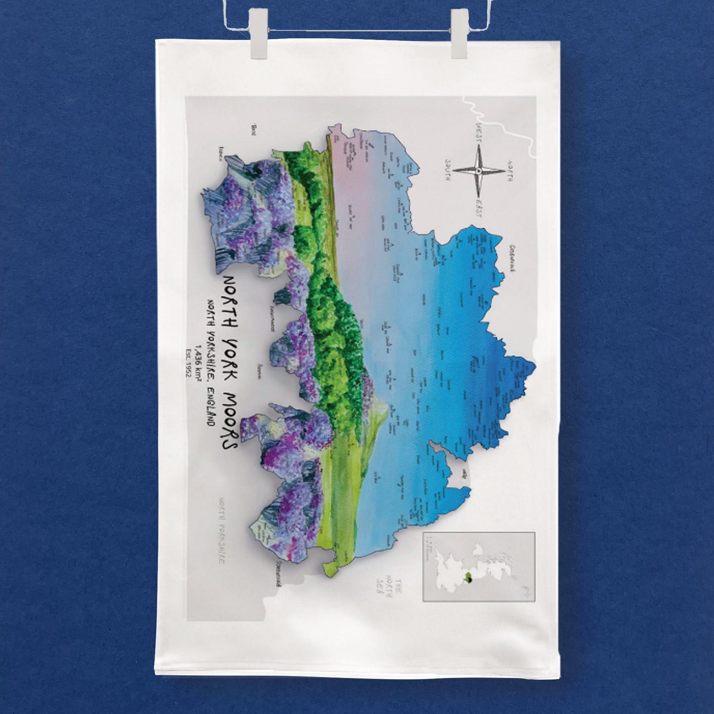 North York Moors Map Tea Towel