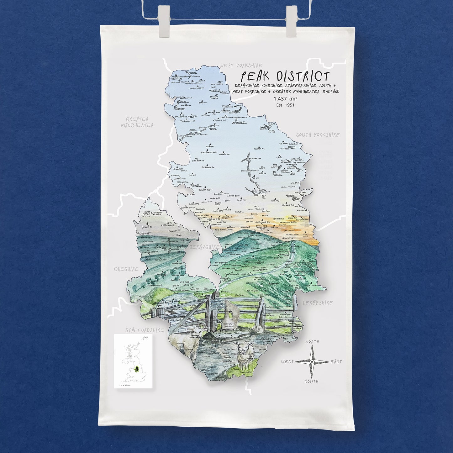 Peak District Map Tea Towel