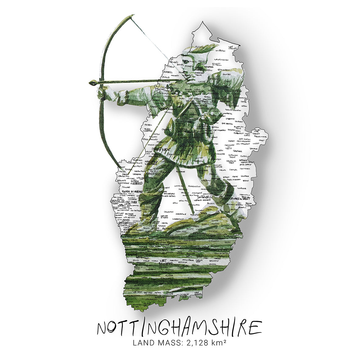Nottinghamshire Robin Hood Map Print