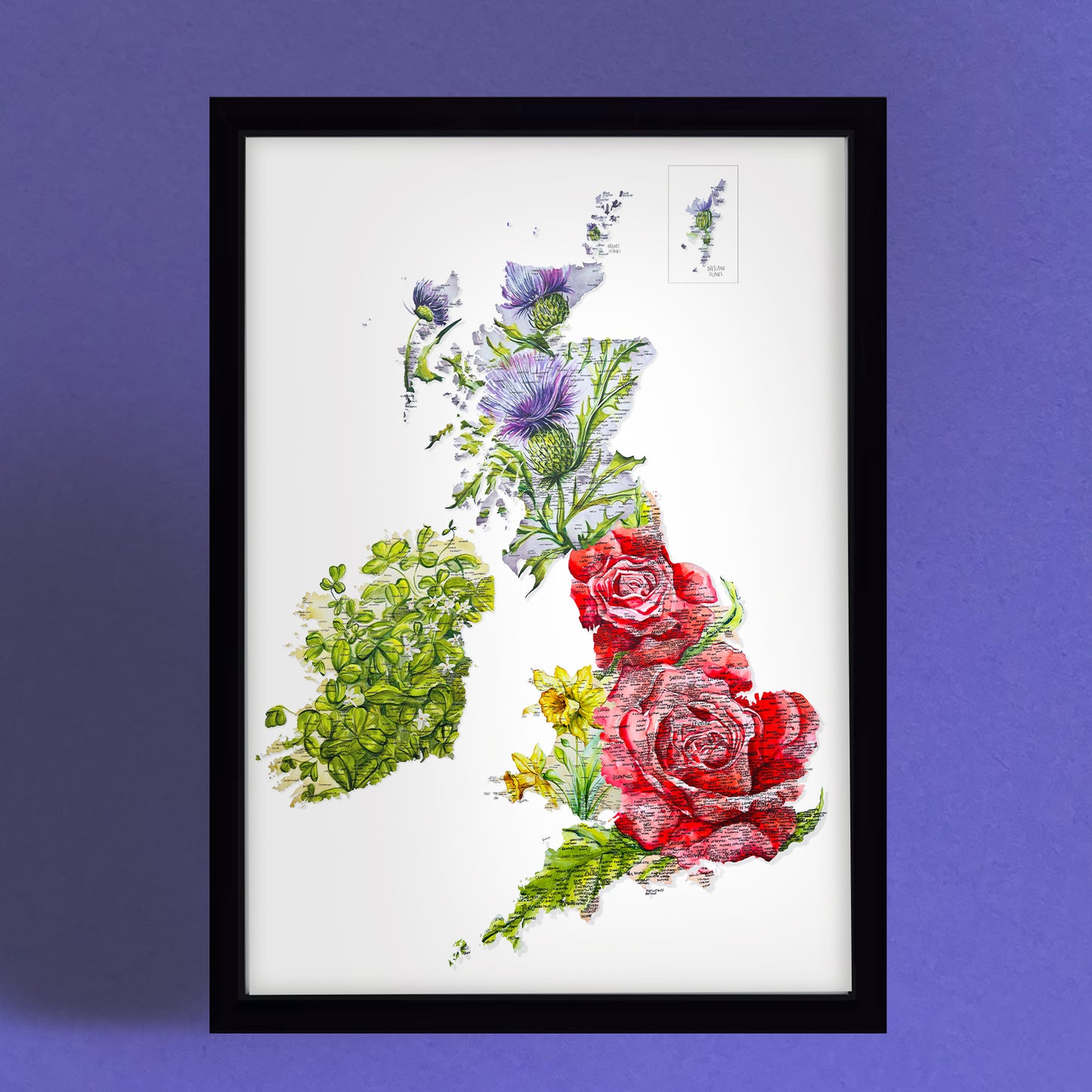 United Kingdom Floral Map Giclee Fine Art Print