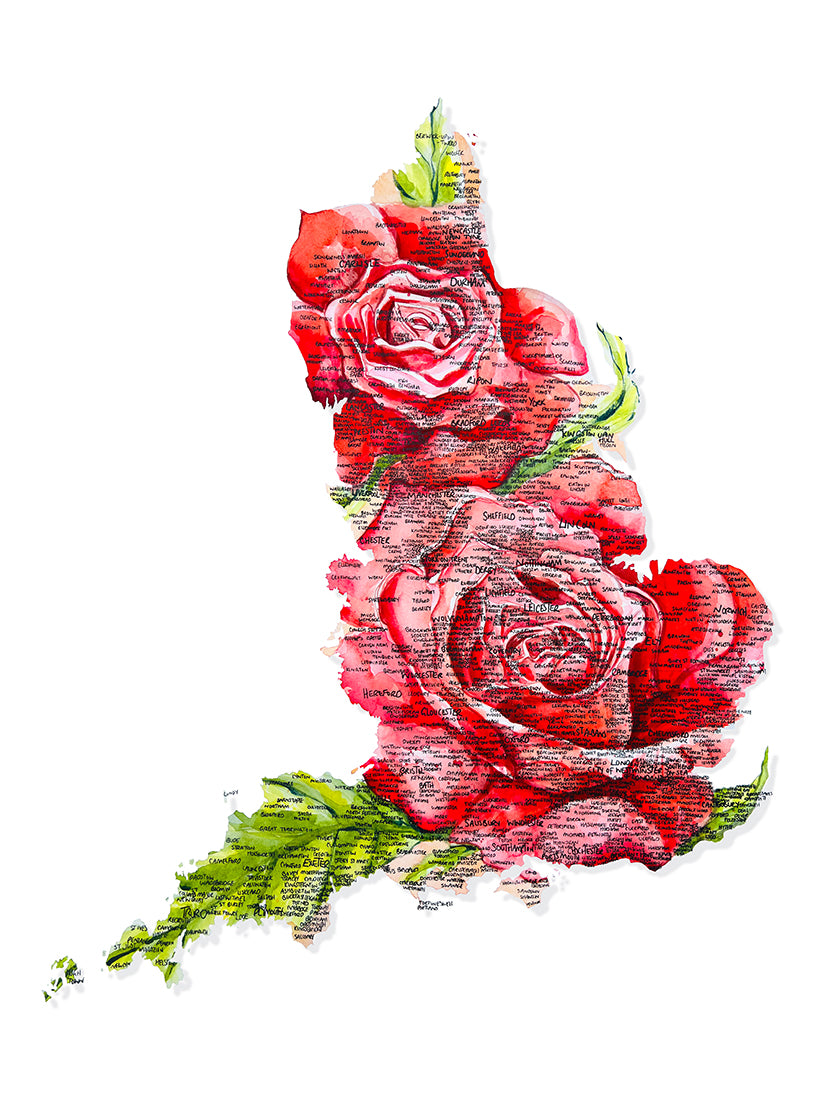 English Rose Map Giclee Fine Art Print