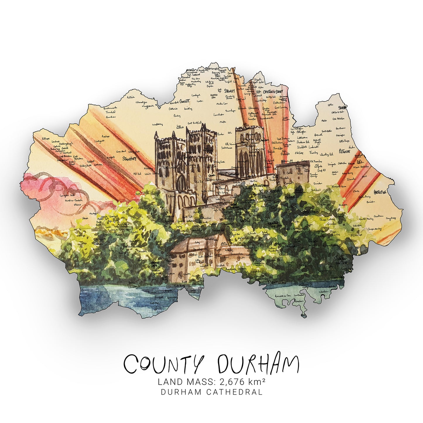 County Durham Map Print