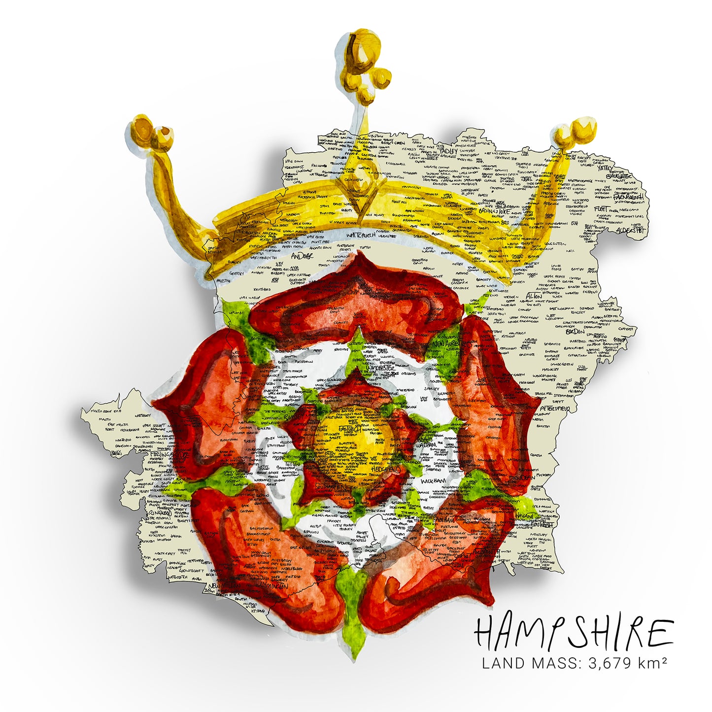 Hampshire Tudor Rose Map Card