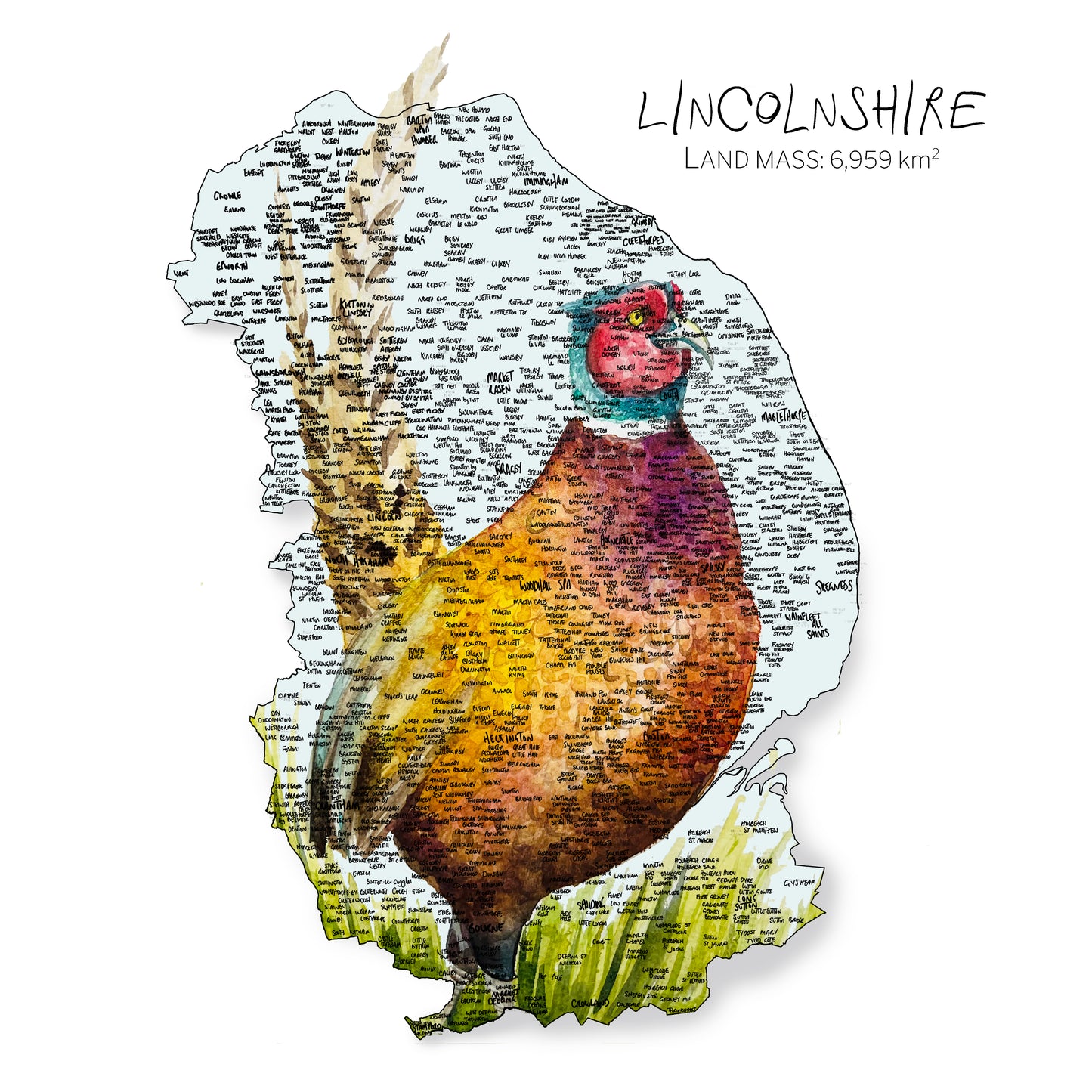 Lincolnshire Pheasant Map Print