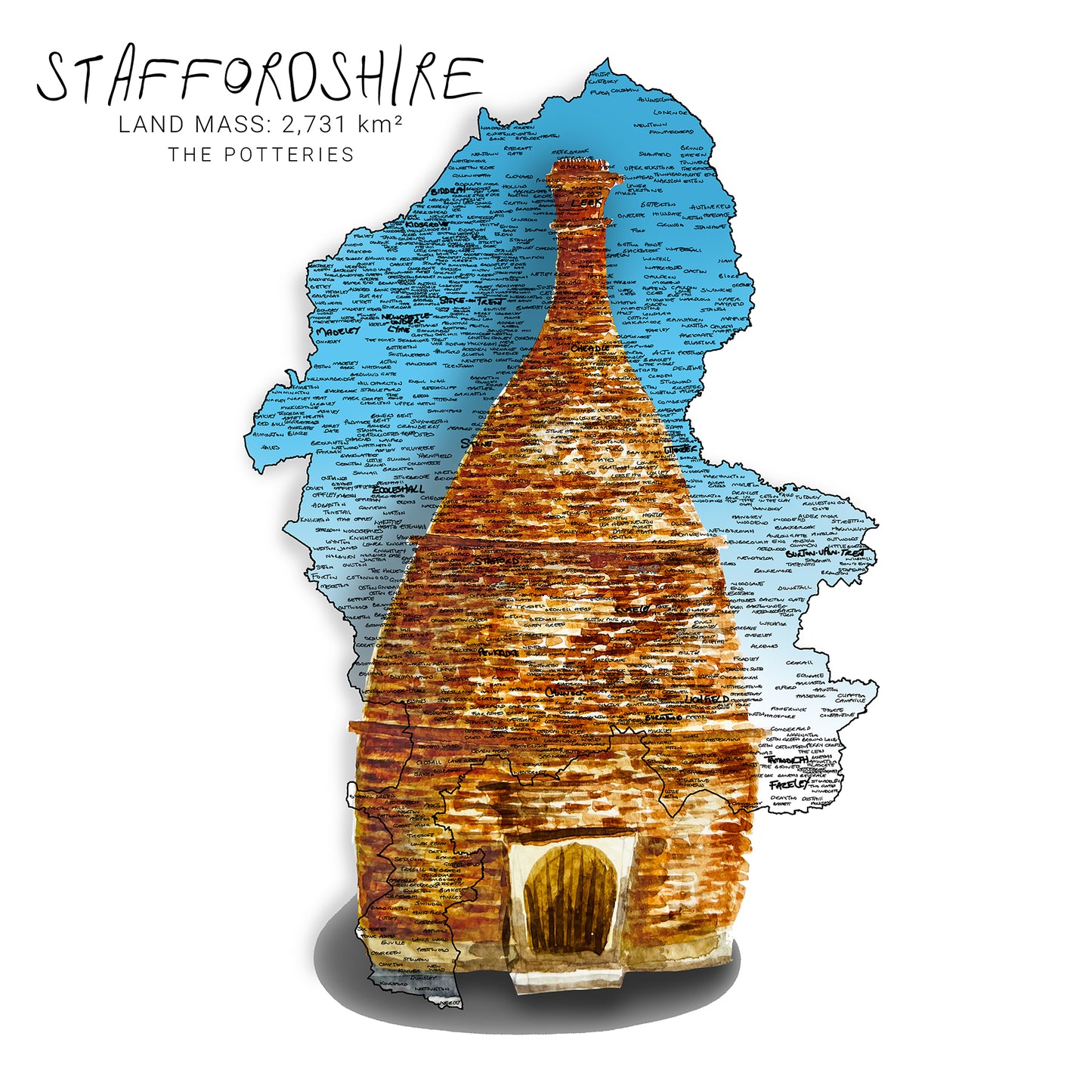 Staffordshire Potteries Map Print