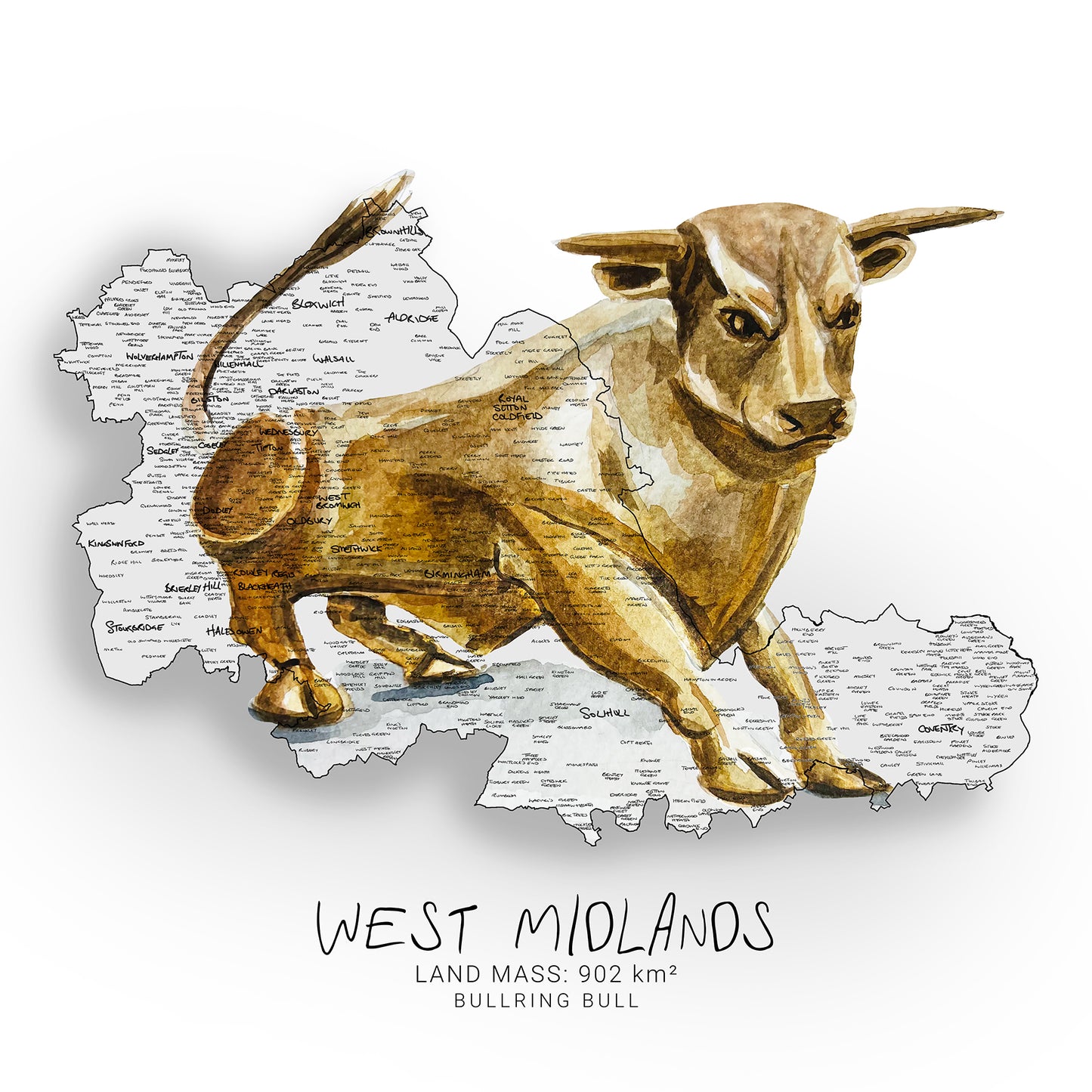 West Midlands County Map Print