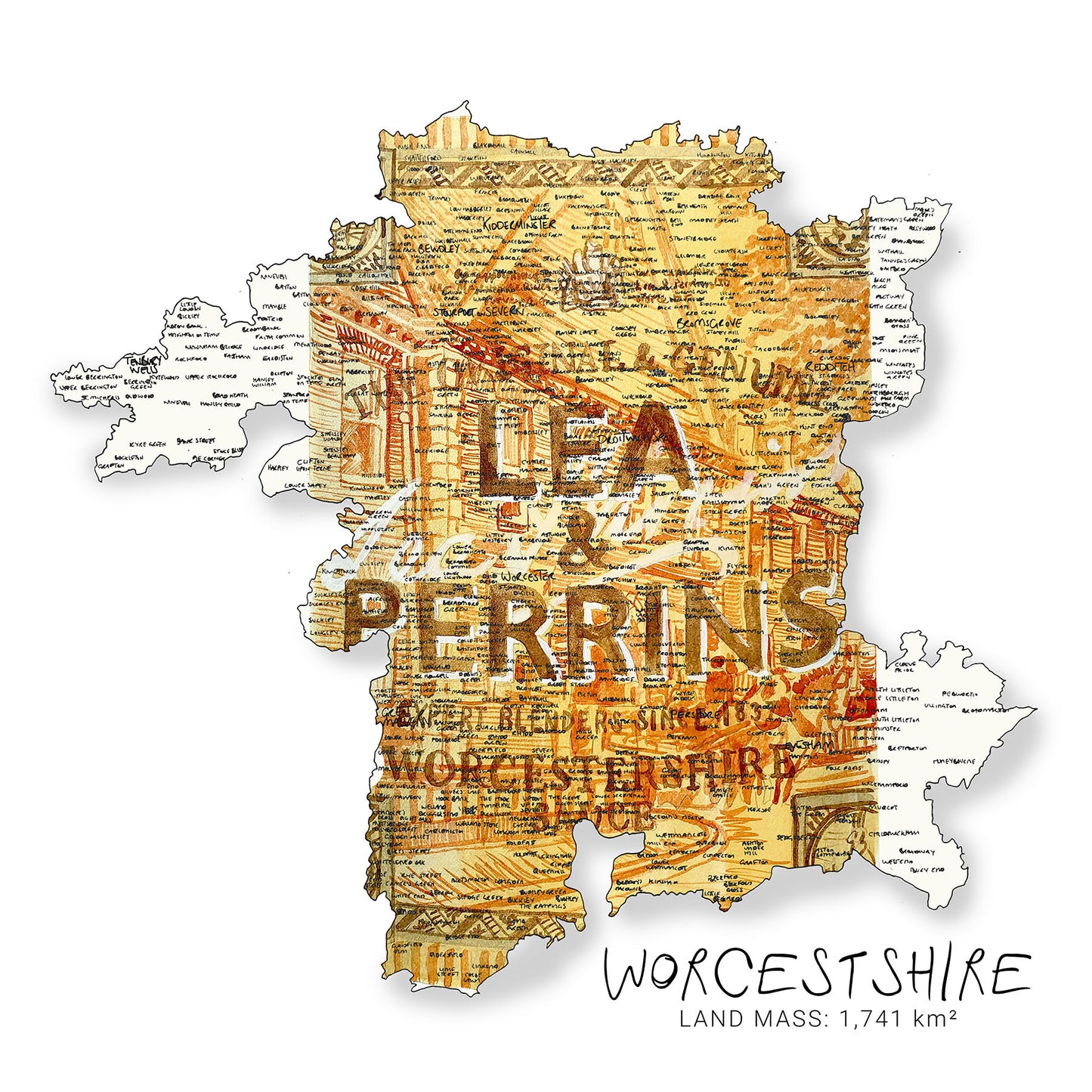 Worcestershire Sauce Map Print