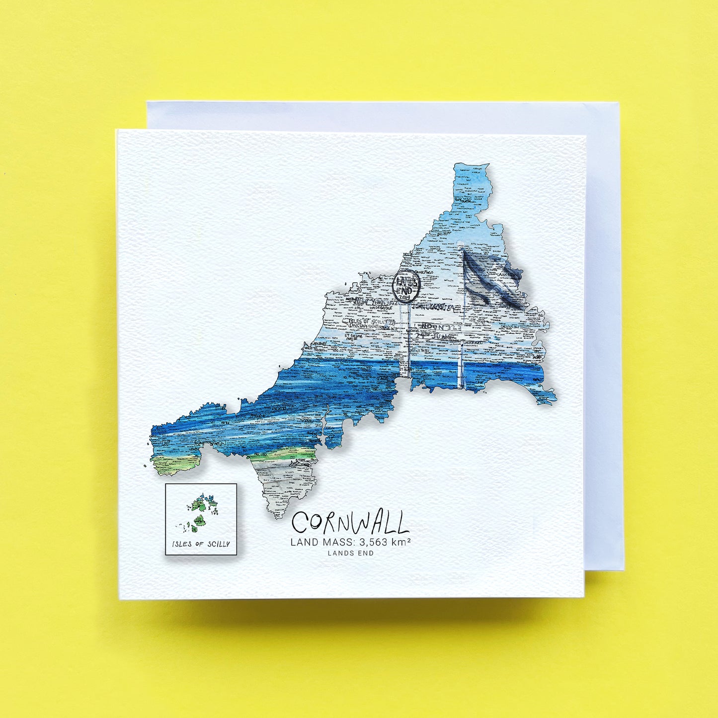 Cornwall Lands End Map Card