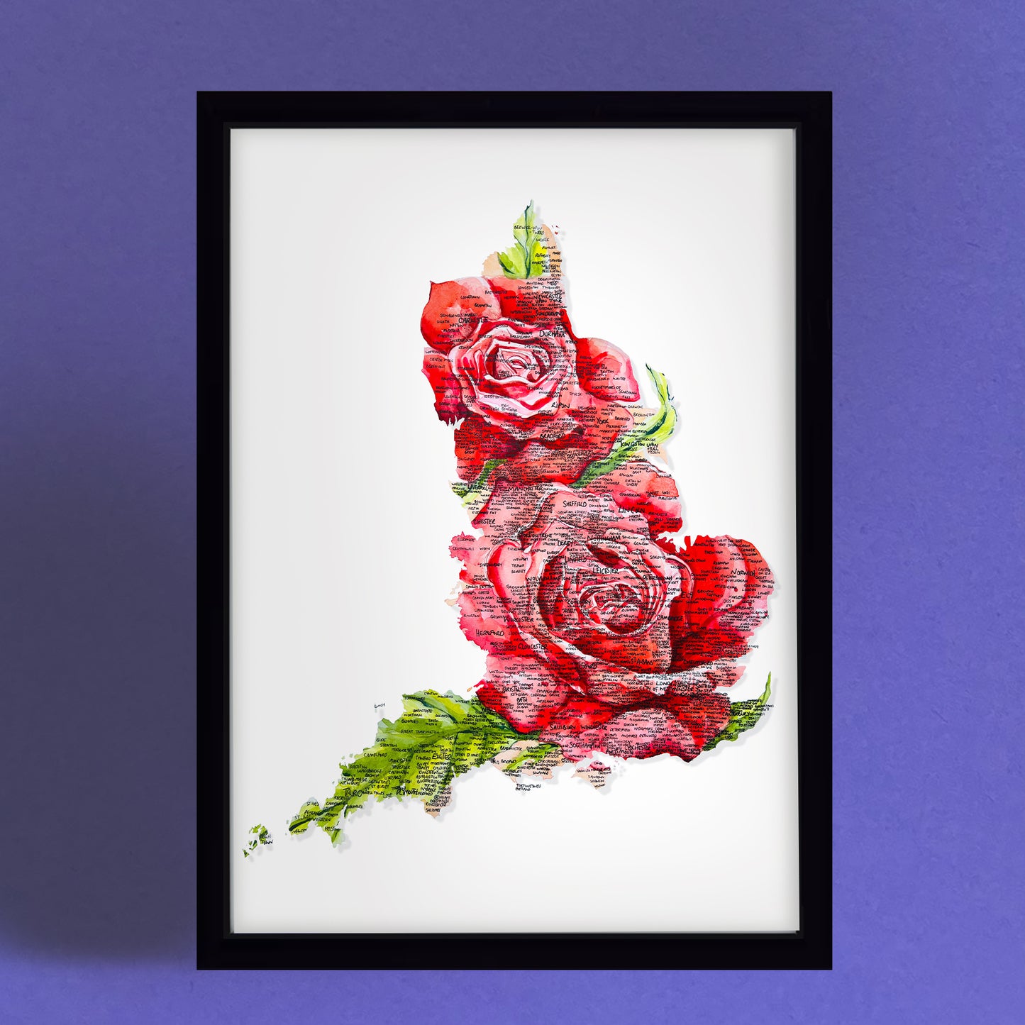 English Rose Map Giclee Fine Art Print