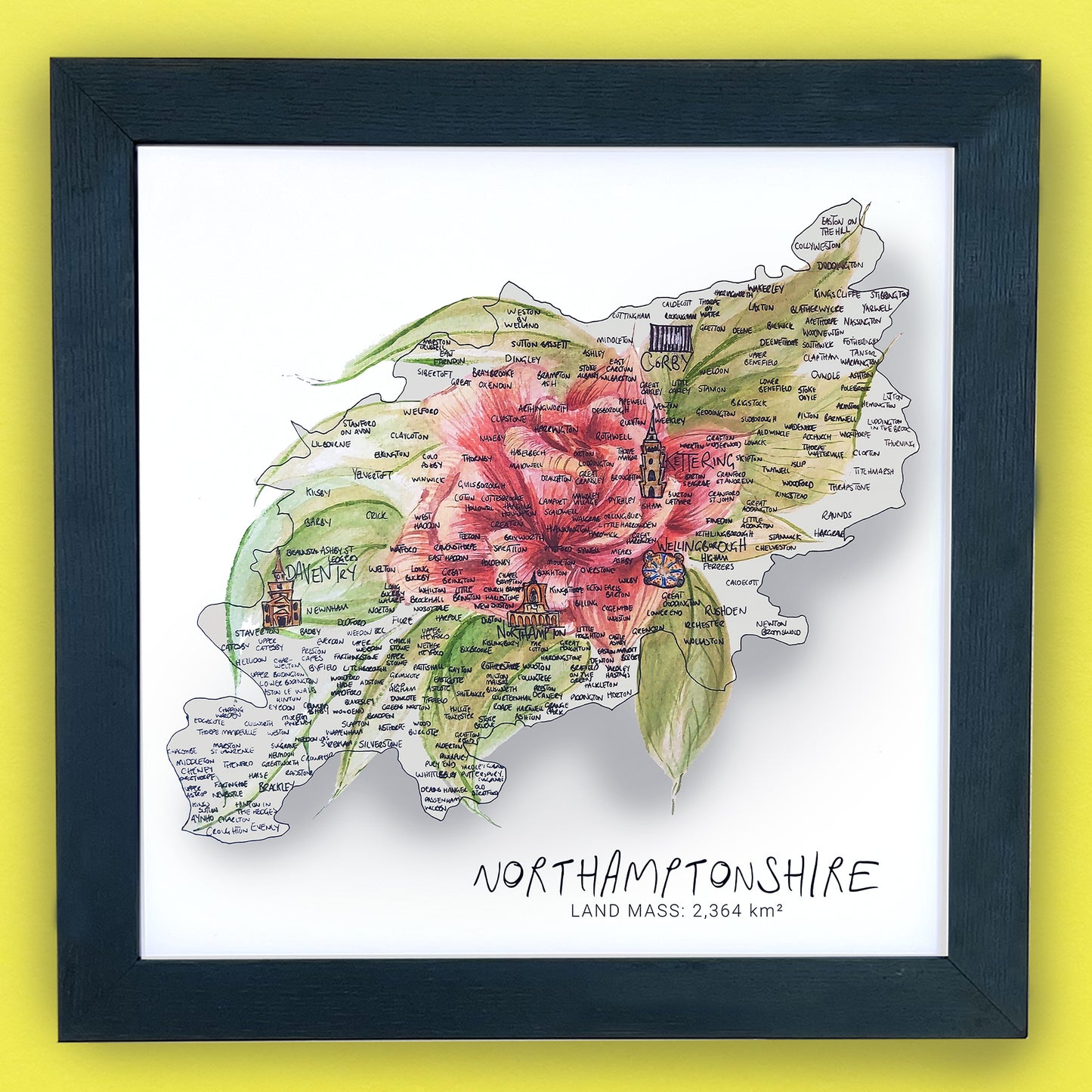 Northamptonshire Rose of the Shire Map Print